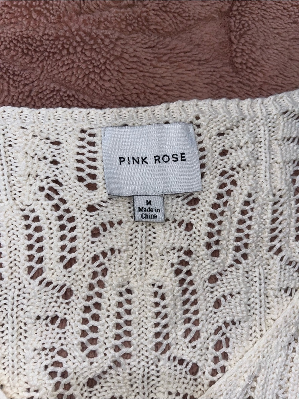 Pink Rose Cream Open-Knit Cropped Top - Picture 3 of 4